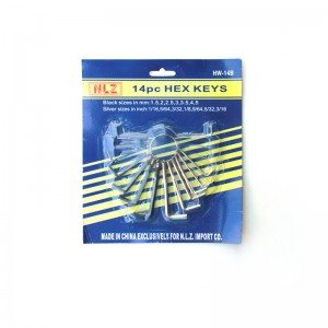 14-PCS Hex Key Sets packaged by spring ring